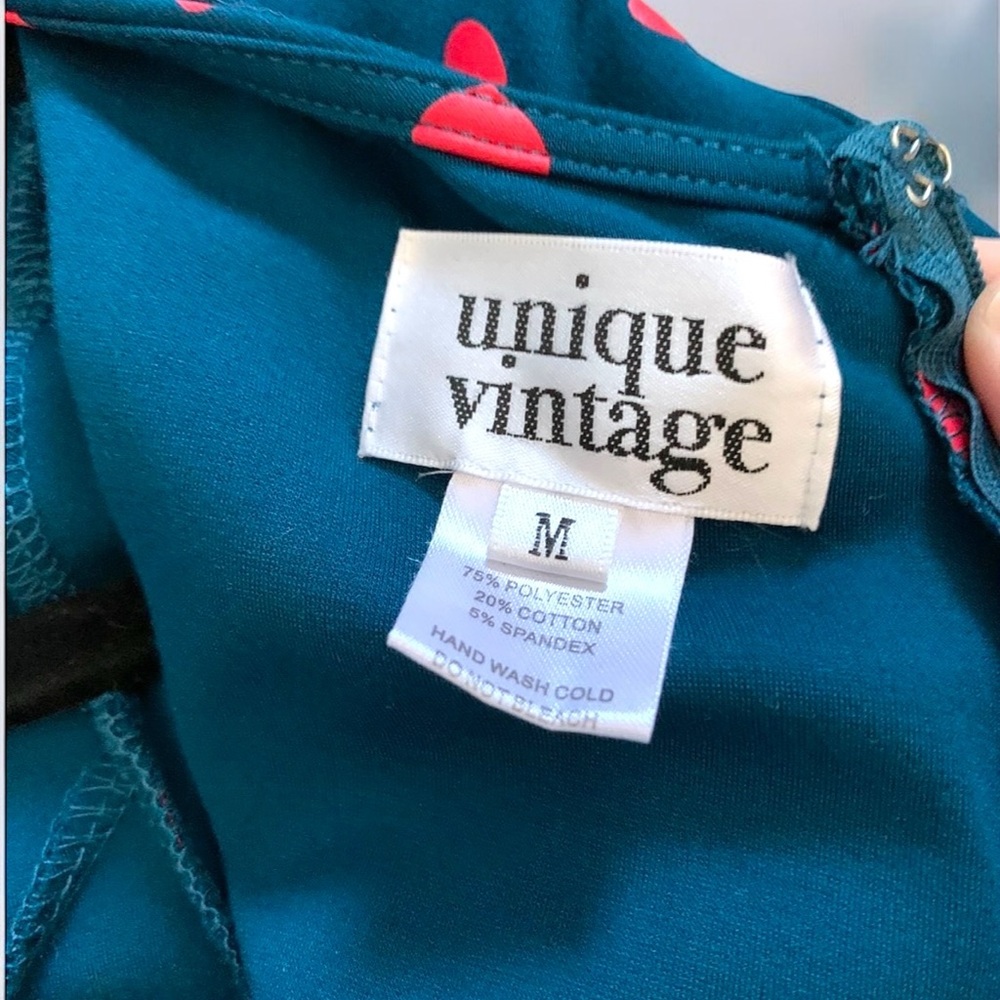 Beautiful Teal Red Heart Unique Vintage Retro Style Wiggle Dress Medium - Picture 7 of 8